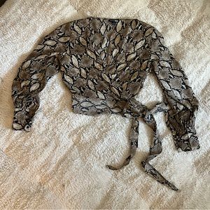 Right In Plain Sight Wrap Blouse - Brown/combo